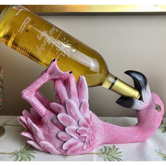 Flirty Flamingo Wine Bottle Holder Bar Table Shelf Decoration Beachy - Picture 1 of 12